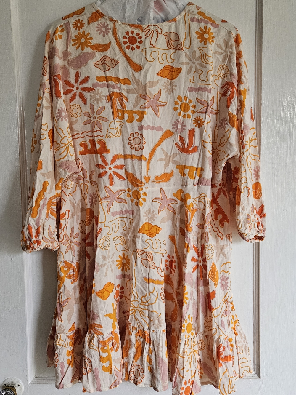 Label Of Love V-Neck Ruffle Hem Mini Dress in Orange, Pink, White XL - Picture 16 of 16